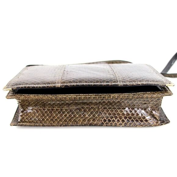 VTG BROWN SNAKE SKIN BLACK REAL LEATHER LINED SHOULDER BAG X-BODY CLUTCH PURSE - Picture 8 of 16